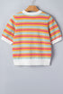Abstract Print Striped Knit Short Sleeve Sweater