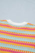 Abstract Print Striped Knit Short Sleeve Sweater