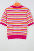 Abstract Print Striped Knit Short Sleeve Sweater