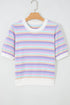 Abstract Print Striped Knit Short Sleeve Sweater