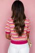 Abstract Print Striped Knit Short Sleeve Sweater