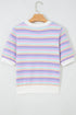 Abstract Print Striped Knit Short Sleeve Sweater