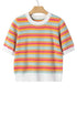 Abstract Print Striped Knit Short Sleeve Sweater