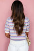 Abstract Print Striped Knit Short Sleeve Sweater