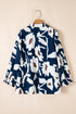 Abstract Print Tiered Ruffle Cuff Button Up Blouse