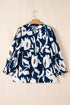 Abstract Print Tiered Ruffle Cuff Button Up Blouse