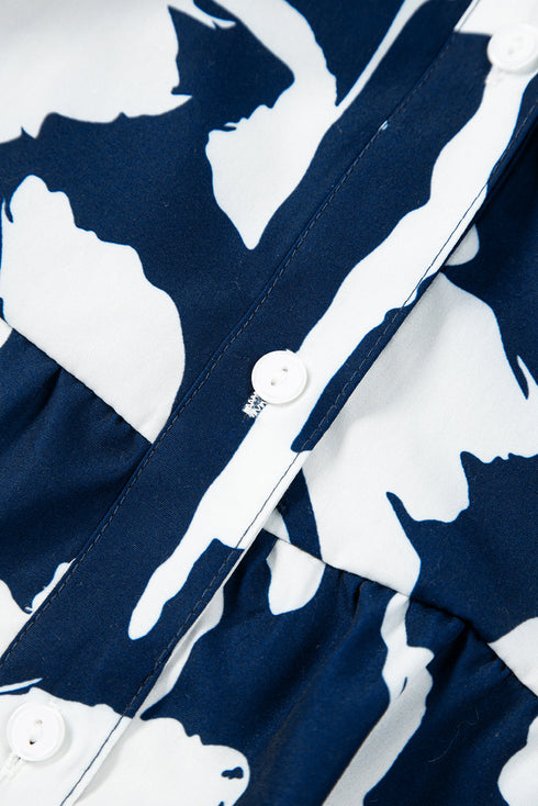 Abstract Print Tiered Ruffle Cuff Button Up Blouse