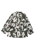 Abstract Print Tiered Ruffle Cuff Button Up Blouse