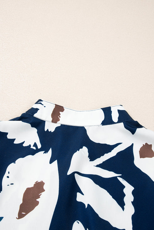 Abstract Print Tiered Ruffle Cuff Button Up Blouse