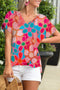 Abstract Print V Neck Dolman Blouse