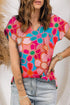 Abstract Print V Neck Dolman Blouse