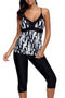 Abstract Print V Neck Empire Waist Tankini Top