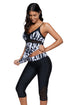 Abstract Print V Neck Empire Waist Tankini Top