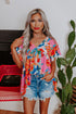 Abstract Print V Neck Flutter Sleeve Woven Blouse