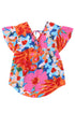 Abstract Print V Neck Flutter Sleeve Woven Blouse
