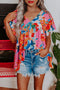 Abstract Print V Neck Flutter Sleeve Woven Blouse
