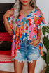 Abstract Print V Neck Flutter Sleeve Woven Blouse