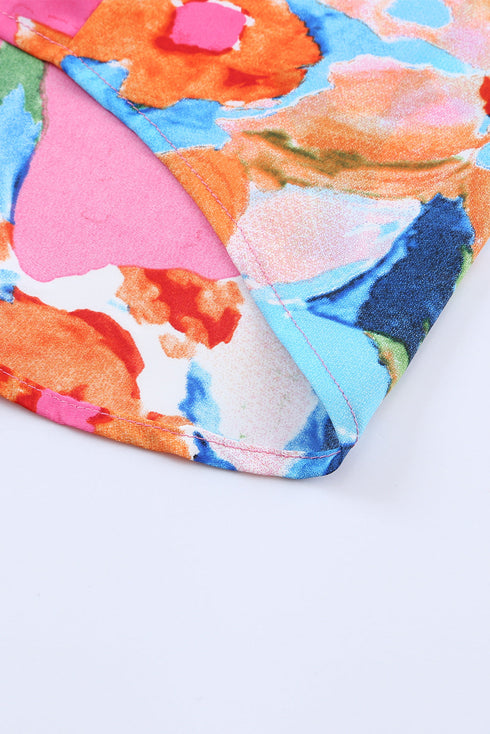 Abstract Print V Neck Flutter Sleeve Woven Blouse