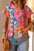 Abstract Print V Neck Flutter Sleeve Woven Blouse