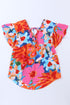 Abstract Print V Neck Flutter Sleeve Woven Blouse