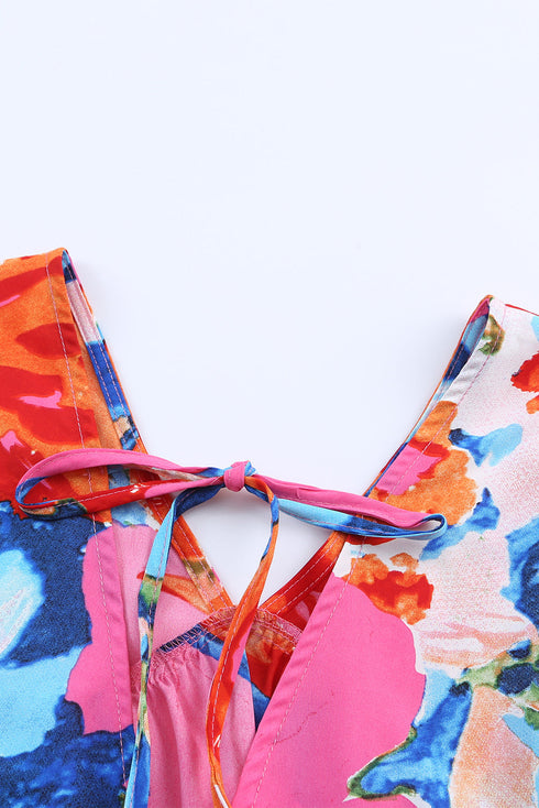 Abstract Print V Neck Flutter Sleeve Woven Blouse