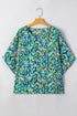 Abstract Print V Neck Half Sleeve Loose Fit Tunic Blouse