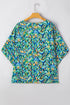 Abstract Print V Neck Half Sleeve Loose Fit Tunic Blouse