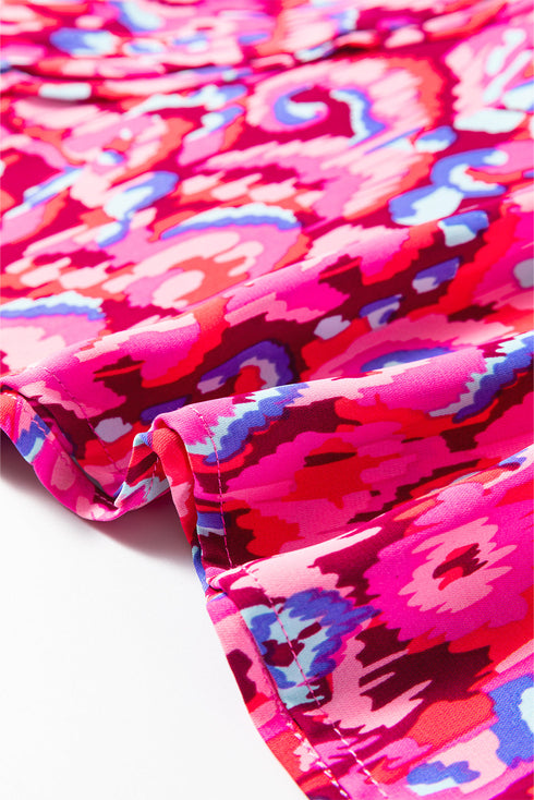 Abstract Print V Neck Half Sleeve Loose Fit Tunic Blouse