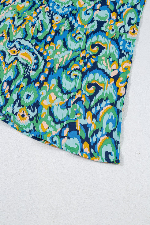 Abstract Print V Neck Half Sleeve Loose Fit Tunic Blouse