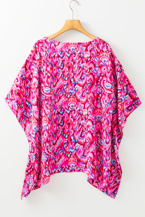 Abstract Print V Neck Half Sleeve Loose Fit Tunic Blouse