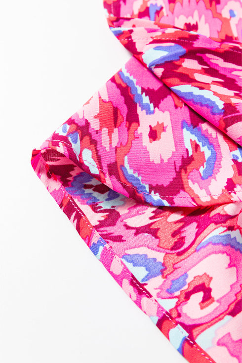 Abstract Print V Neck Half Sleeve Loose Fit Tunic Blouse