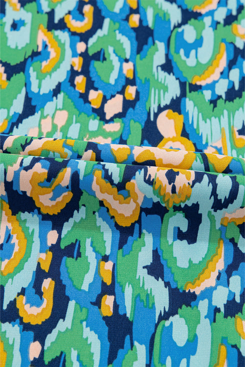 Abstract Print V Neck Half Sleeve Loose Fit Tunic Blouse