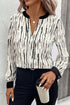 Abstract Print V Neck Long Sleeve Modern Blouse