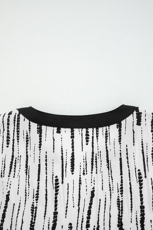 Abstract Print V Neck Long Sleeve Modern Blouse