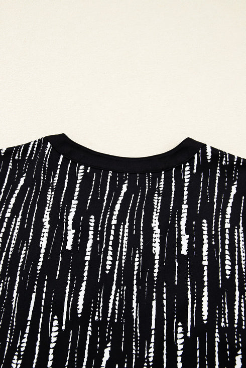 Abstract Print V Neck Long Sleeve Modern Blouse
