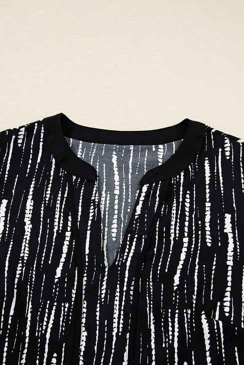 Abstract Print V Neck Long Sleeve Modern Blouse
