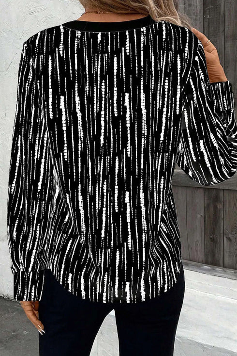 Abstract Print V Neck Long Sleeve Modern Blouse