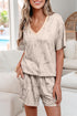 Abstract Print V Neck Loose Tee Drawstring Short Sets