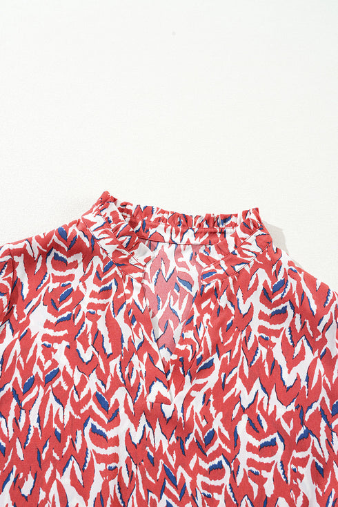 Abstract Print V Neck Pleated High Waist Midi Dress