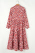 Abstract Print V Neck Pleated High Waist Midi Dress