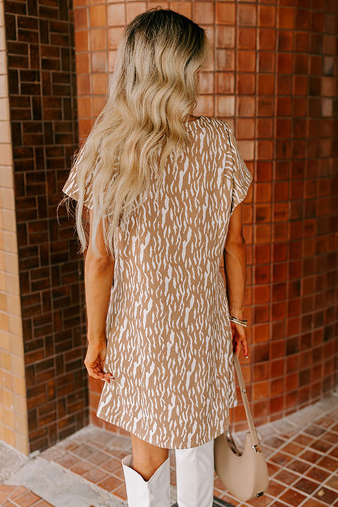Abstract Print V Neck Short Sleeve Shift T Shirt Dress