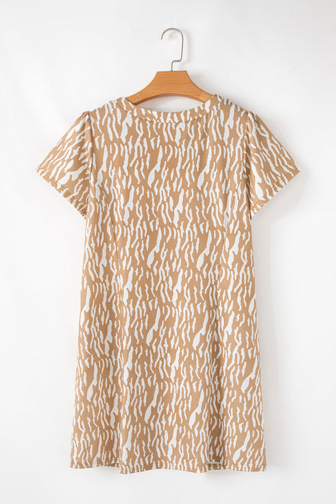 Abstract Print V Neck Short Sleeve Shift T Shirt Dress
