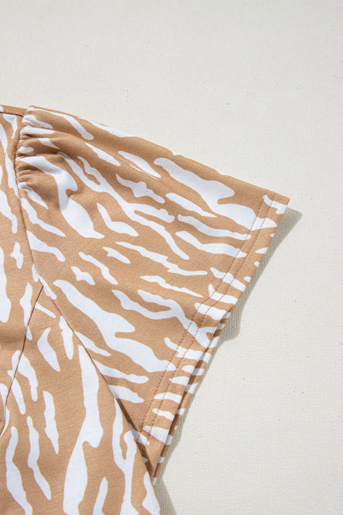 Abstract Print V Neck Short Sleeve Shift T Shirt Dress