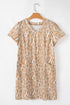 Abstract Print V Neck Short Sleeve Shift T Shirt Dress