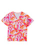 Abstract Print V Neck Short Sleeve Woven Blouse