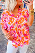 Abstract Print V Neck Short Sleeve Woven Blouse