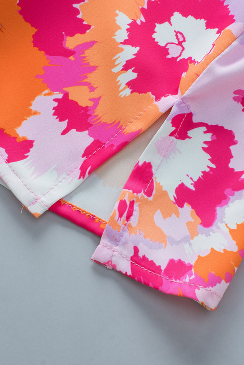 Abstract Print V Neck Short Sleeve Woven Blouse