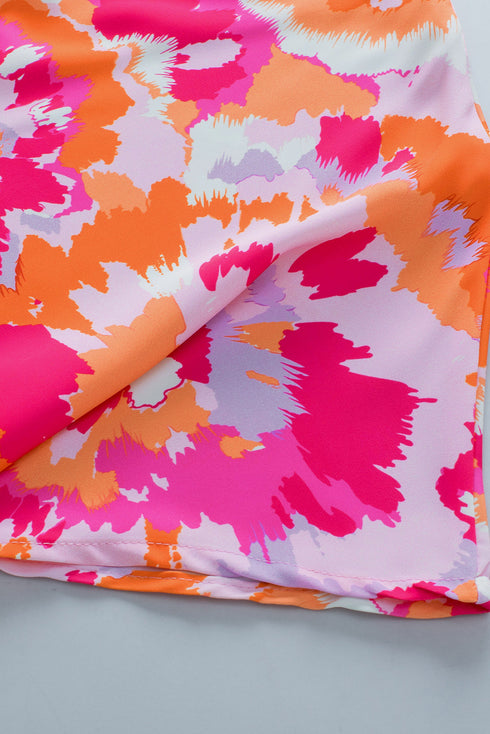 Abstract Print V Neck Short Sleeve Woven Blouse