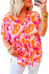 Abstract Print V Neck Short Sleeve Woven Blouse