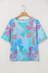 Abstract Print Waffle Knit Dolman Sleeve Relaxed Top
